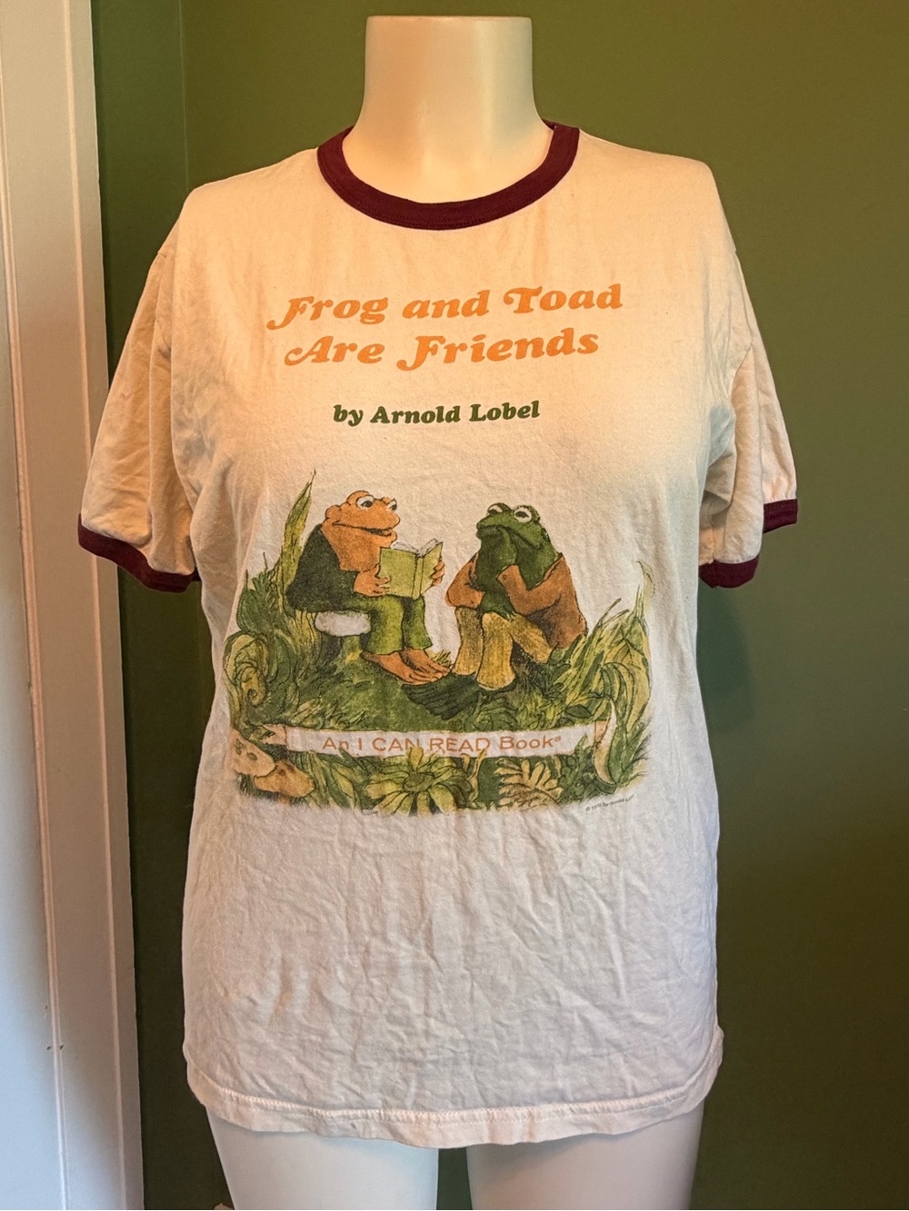 Frog and Toad Are Friends Graphic Ringer Tee - White with Maroon Trim